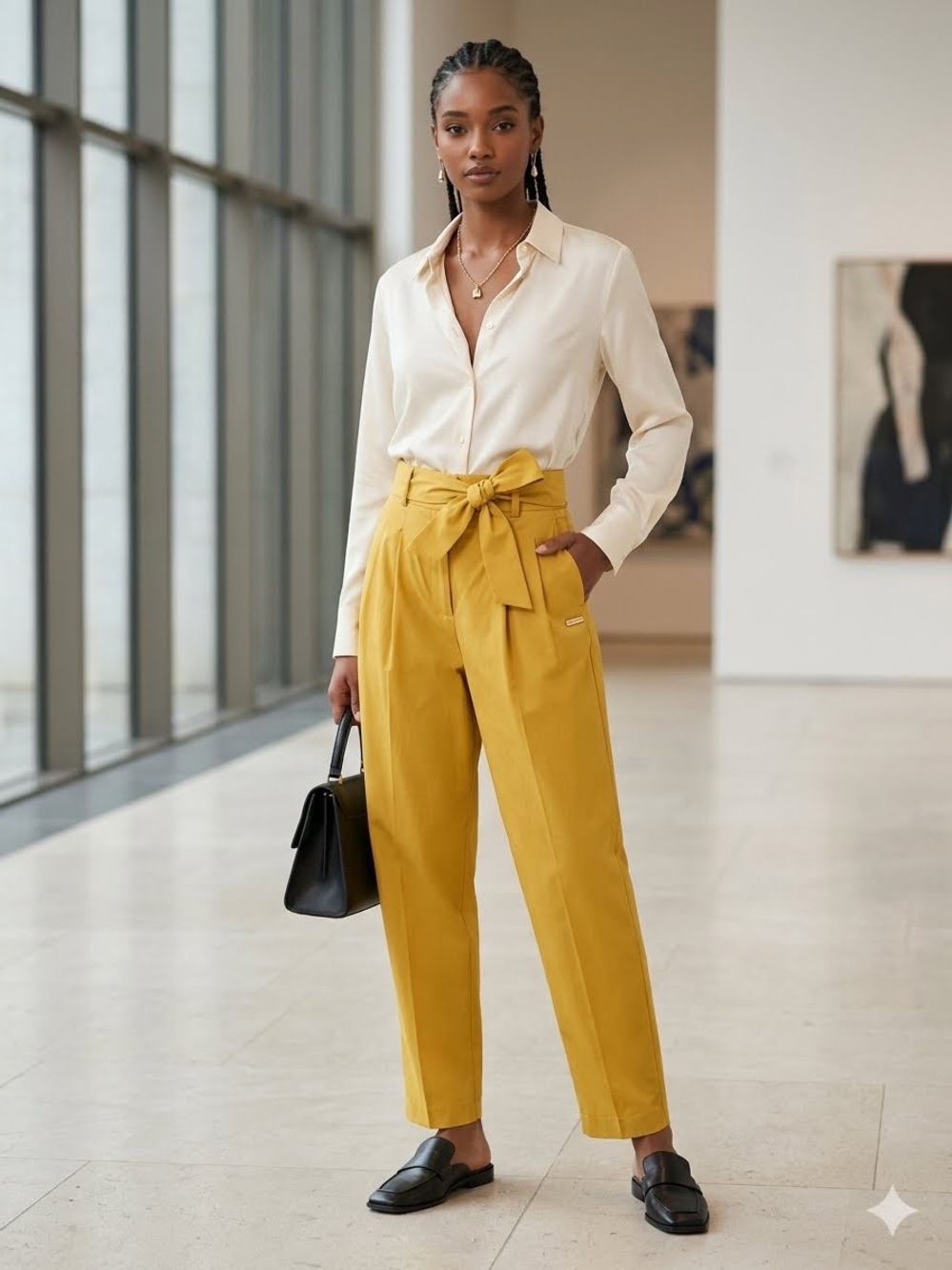 Harmont & Blaine Mustard Tie-Waist Wide-Leg Pants